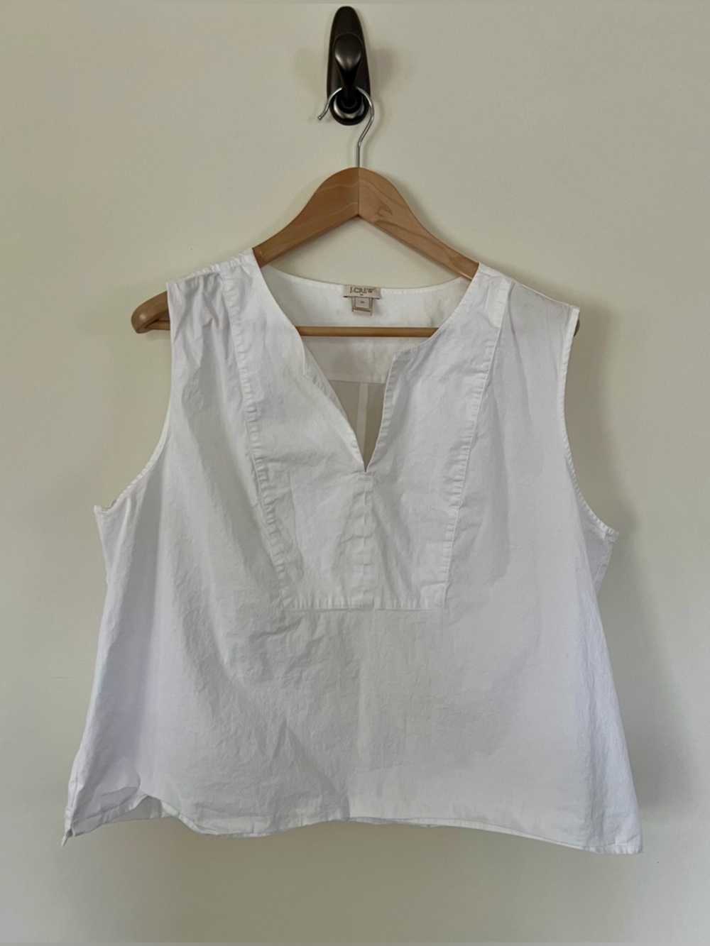 J. Crew White Sleeveless Split V-Neck Cotton Top